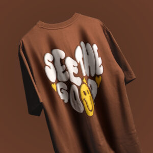 Smiley Puff Oversized T-Shirt, Brown